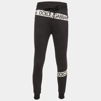 Pre Owned Dolce & Gabbana Navy Blue Logo Print Cotton Knit Joggers S