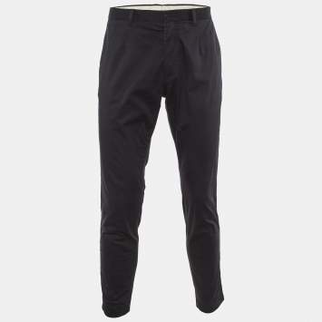 Pre Owned Dolce & Gabbana Black Cotton Regular Fit Pants L/Waist 34"