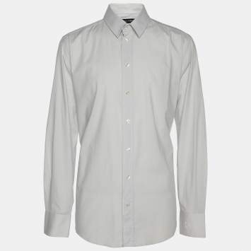 Pre Owned Dolce & Gabbana Light Grey Cotton Blend Button Front Shirt L