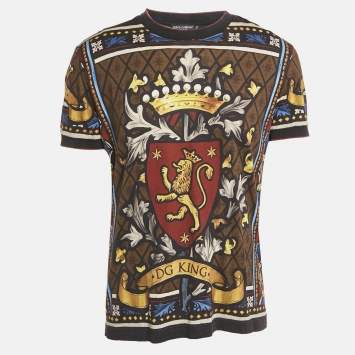 Pre Owned Dolce & Gabbana Black/Brown Crown Print Jersey T-Shirt XL
