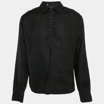 Pre Owned Dolce & Gabbana Black Linen Long Sleeve Mazzini Fit Shirt L