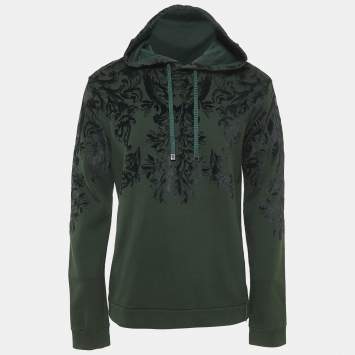 Pre Owned Dolce & Gabbana Green Flock Print Cotton Hooded Sweatshirt M