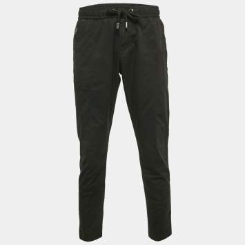 Pre Owned Dolce & Gabbana Black Cotton Drawstring Trousers L