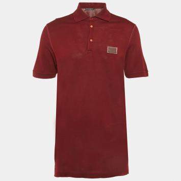Pre Owned Dolce & Gabbana Burgundy Cotton Pique Polo T-Shirt L