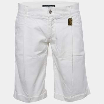 Pre Owned Dolce & Gabbana White Denim Pleated Shorts M