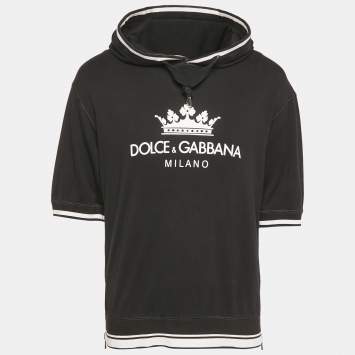 Pre Owned Dolce & Gabbana Black Logo Print Cotton Short Sleeve Hoodie S