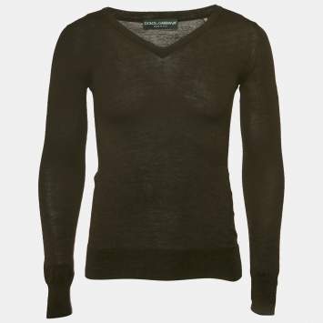 Pre Owned Dolce & Gabbana Brown Knit V-Neck Sweater S