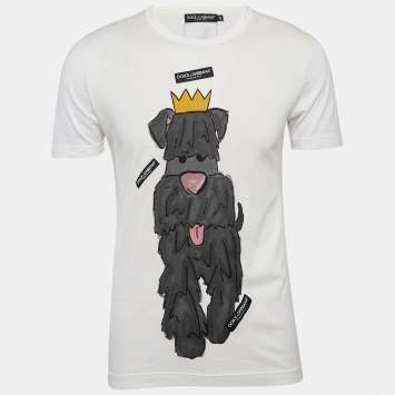 Pre Owned Dolce & Gabbana White Printed Jersey Year Of The Dog T-Shirt M