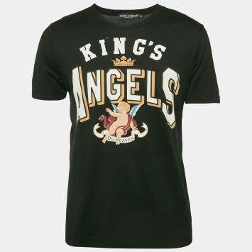 Pre Owned Dolce & Gabbana Black King's Angel Print Jersey T-Shirt M