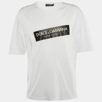 Pre Owned Dolce & Gabbana White Slant Logo Print Cotton Crew Neck T-Shirt XL