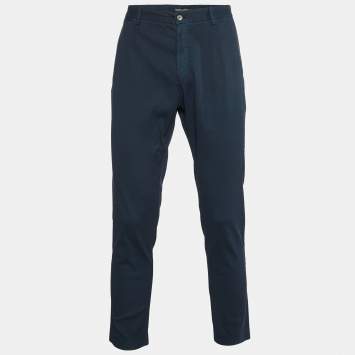 Pre Owned Dolce & Gabbana Blue Striped Pattern Cotton Pants L