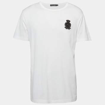 Pre Owned Dolce & Gabbana White Cotton Heraldic Applique Detail T-Shirt XXL