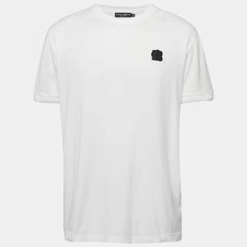 Pre Owned Dolce & Gabbana White Logo Plaque Jersey Crew Neck T-Shirt XXL