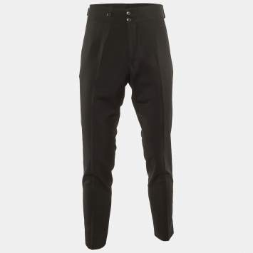 Pre Owned Dolce & Gabbana Black Wool & Silk Satin Detail Pants M