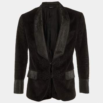 Pre Owned Dolce & Gabbana Black Velour & Brocade Blazer M