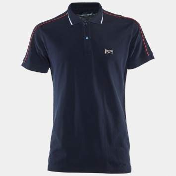 Pre Owned Dolce & Gabbana Gym Collection Navy Blue Cotton Knit Polo T-Shirt XL