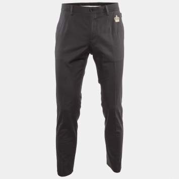 Pre Owned Dolce & Gabbana Dark Grey Logo Detail Pants M