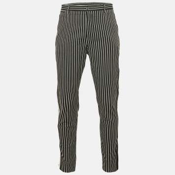 Pre Owned Dolce & Gabbana Black Stripe Cotton Contrast Trimmed Trousers XXL