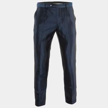 Dolce & Gabbana Dark Blue Silk Tailored Pants M