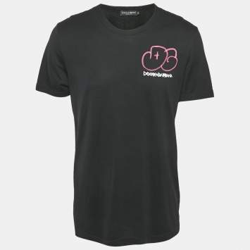 Pre Owned Dolce & Gabbana Black DG Spray-Paint Jersey T-Shirt L