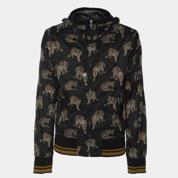 Dolce & Gabbana Black Leopard Print Nylon Zip-UP Hoodie XS