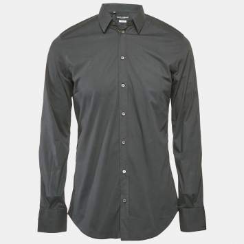 Dolce & Gabbana Midnight Blue Cotton Gold Fit Shirt M