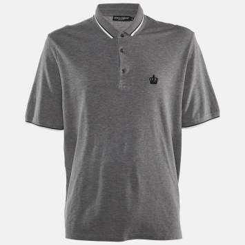 Dolce & Gabbana Grey Cotton Polo T-Shirt 5XL