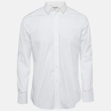 Dolce & Gabbana Gold White Cotton Long Sleeve Button Front Shirt L