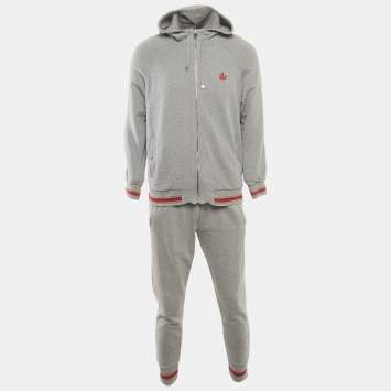 Dolce & Gabbana Grey Cotton Knit Hooded SweatJacket & Joggers L