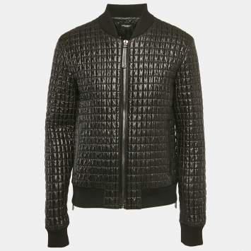 Dolce & Gabbana Black Quilted Nylon Zip Front Bomber Jacket XXL