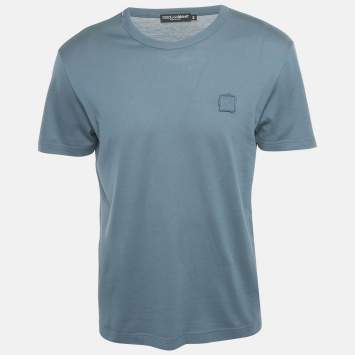 مملوكة مسبقًا Dolce & Gabbana Blue Cotton Logo Badge Detail Crew Neck T-Shirt M