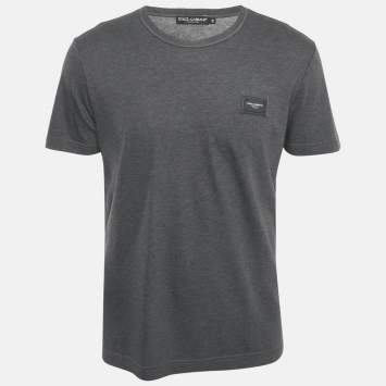 Pre Owned Dolce & Gabbana Grey Logo Plaque Jersey T-Shirt L