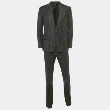 Pre Owned Dolce & Gabbana Black Stripe Wool Tailored Pants Suit M