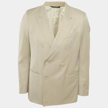 Dolce & Gabbana Beige Wool Double Breasted Blazer XL 