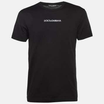 Dolce & Gabbana Black Logo Embroidered Cotton Crew Neck T-Shirt S