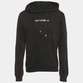 Dolce & Gabbana Black Logo Embroidery Cotton Hooded Sweatshirt M