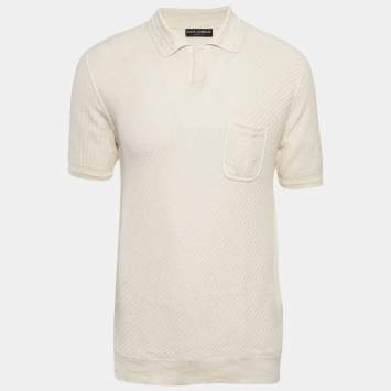 Pre Owned Dolce & Gabbana Cream Patterned Knit Polo T-Shirt M