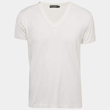 Pre Owned Dolce & Gabbana White Jersey V-Neck T-Shirt XXL