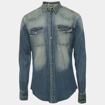 Pre Owned Dolce & Gabbana Blue Faded Denim Long Sleeve Shirt XL