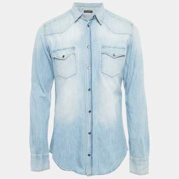 Pre Owned Dolce & Gabbana Blue Denim Button Front Shirt L