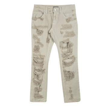 Pre Owned Dolce & Gabbana 14 Gold Beige Distressed Ripped Jeans S