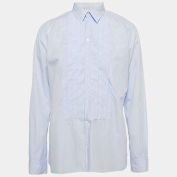 Dolce & Gabbana Blue Cotton Pleated Shirt XXL