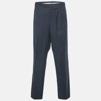 Dolce & Gabbana Navy Blue Striped Wool Formal Trousers XXXL
