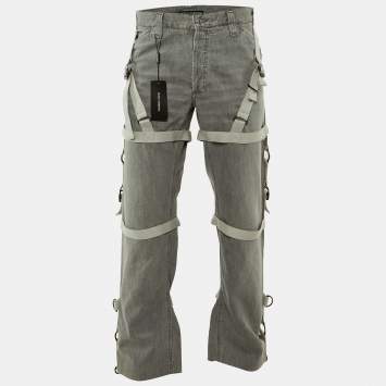 Dolce & Gabbana Grey Denim Straight Leg Bondage Jeans L Waist 36"