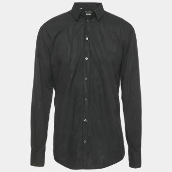 Pre Owned Dolce & Gabbana Black Striped Cotton Martini Shirt L