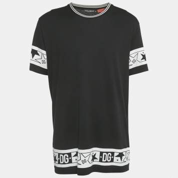 Pre Owned Dolce & Gabbana Black DG Millennials Star Print Cotton T-Shirt XXL 