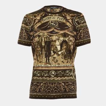 Pre Owned Dolce & Gabbana Brown Teatro Dei Pupi Print Cotton T-Shirt XXXL