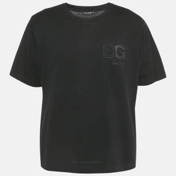 Pre Owned Dolce & Gabbana Black Logo Embossed Cotton Crew Neck T-Shirt M