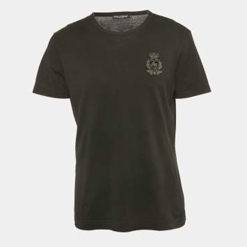 Pre Owned Dolce & Gabbana Black Cotton Logo Patch Detail Crew Neck T-Shirt M