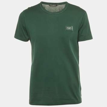Pre Owned Dolce & Gabbana Green Logo Plaque Detail Cotton Crew Neck T-Shirt M